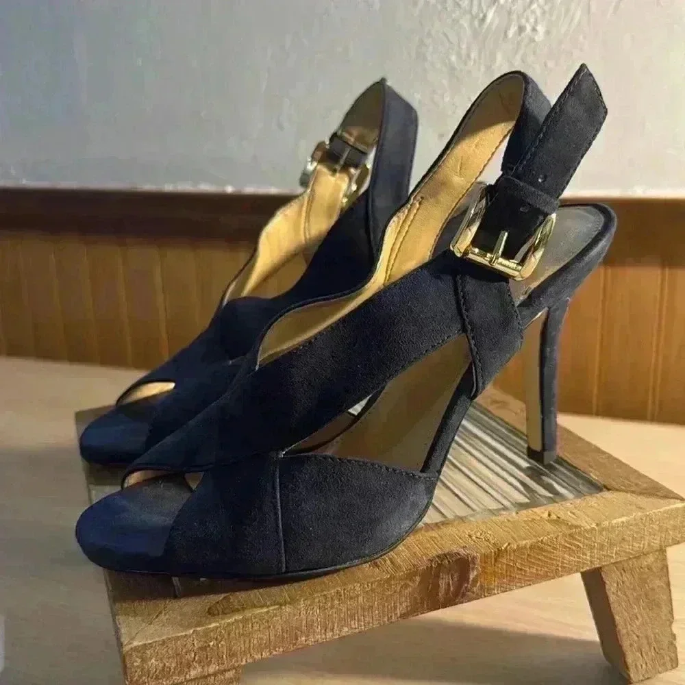 Michael Kors “Becky” Criss Cross Blue Suede Sandals